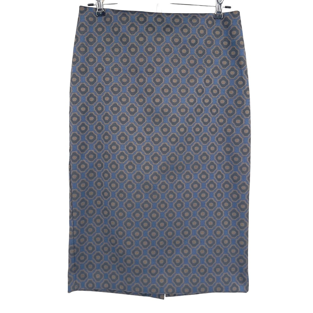 Ann Taylor Factory Womens Pencil Skirt Blue Brown Geometric Medallion Size 2